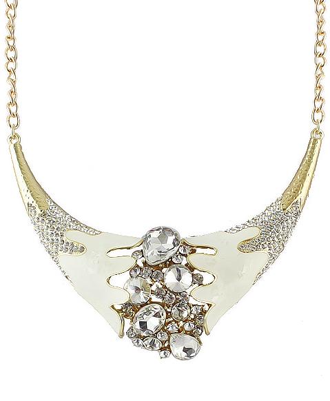Romwe White Gemstone Gold Collar Necklace