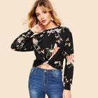 Romwe Twist Front Floral Print Pullover
