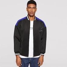 Romwe Men Letter Patch Contrast Shoulder Bomber Jacket