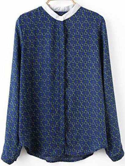 Romwe Contrast Collar Chain Print Blouse