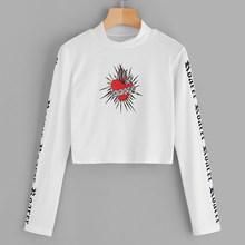 Romwe Graphic Print Stand Collar Tee