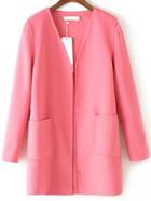 Romwe Open Front Pockets Cashmere Pink Coat