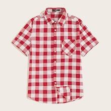 Romwe Guys Pocket Patched Curved Hem Gingham Shirt
