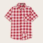 Romwe Guys Pocket Patched Curved Hem Gingham Shirt
