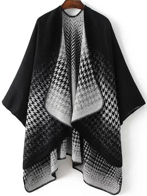 Romwe Black Draped Collar Dip Hem Cape Sweater