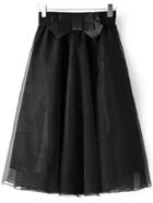 Romwe With Bow Multilayers Mesh Pleated Black Skirt