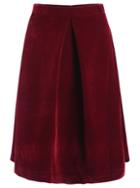 Romwe Flare Pleated Midi Wine Red Skirt