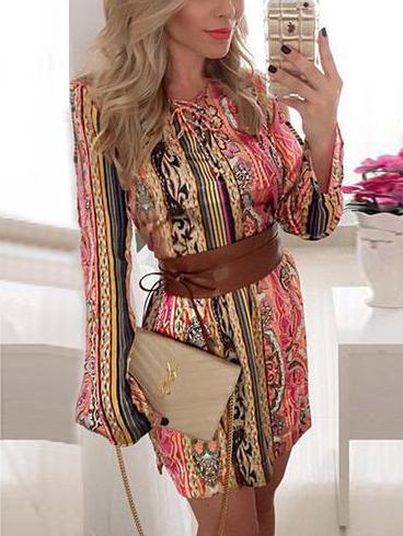 Romwe Long Sleeve Tribal Print Tunic Dress