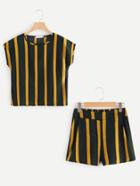 Romwe Vertical Striped Top With Shorts