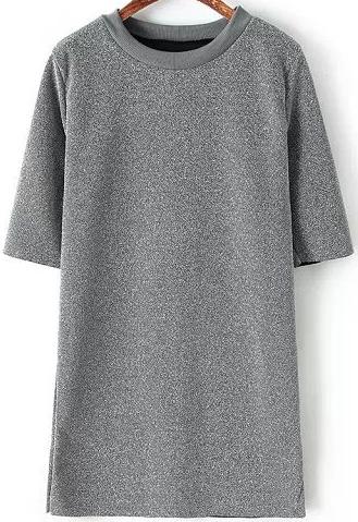 Romwe Half Sleeve Round Neck Loose Grey Dress