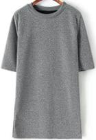 Romwe Half Sleeve Round Neck Loose Grey Dress