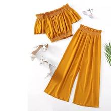 Romwe Plus Off Shoulder Lettuce Frill Crop Top With Pants