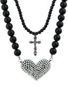 Romwe Black Bead Heart Cross Necklace
