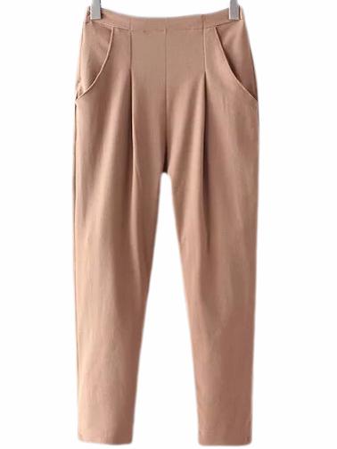 Romwe Khaki Pockets Zipper Side Pleated Harem Pants