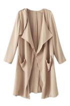 Romwe Open Front Sheer Cream Cardigan