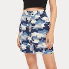 Romwe Camouflage Print Single Breasted Skirt