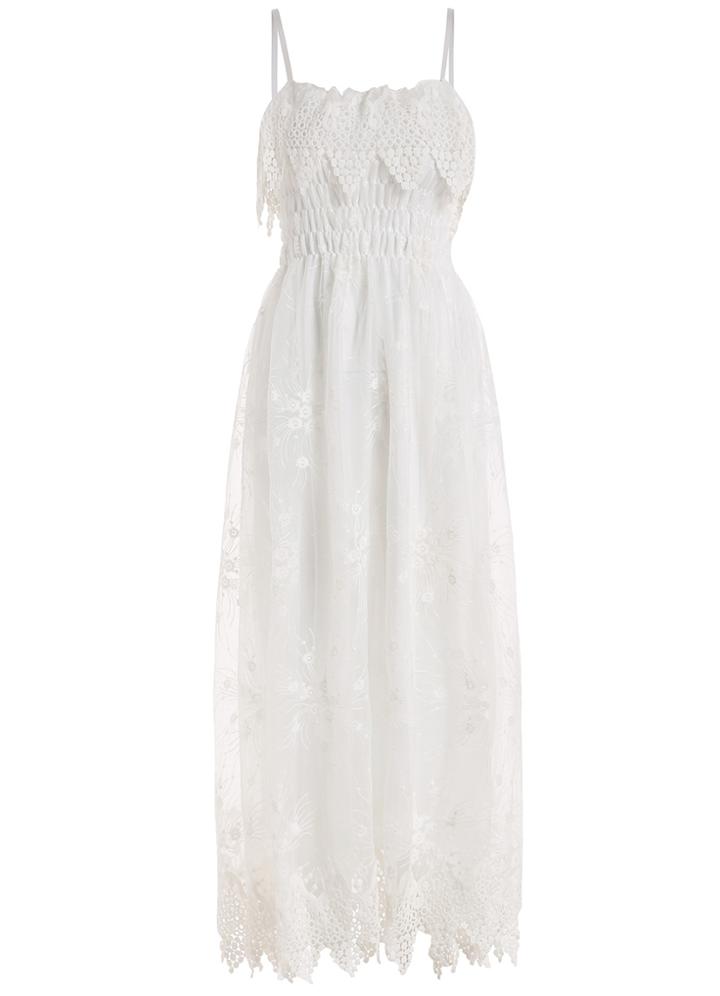 Romwe Spaghetti Strap Crochet Detail Dress
