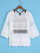 Romwe Scalloped Hem Hollow Embroidered Top