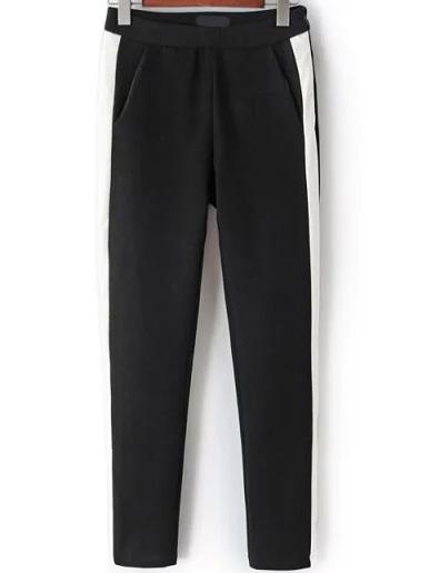 Romwe Contrast Pu Slim Pant