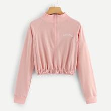 Romwe Letter Embroidered Quarter Zip Sweatshirt