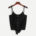 Romwe Knot Font Button Front Rib-knit Crop Cami Top
