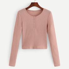 Romwe Single Breasted Ribbed Tee