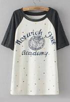 Romwe Polka Dot Letter Print Grey T-shirt