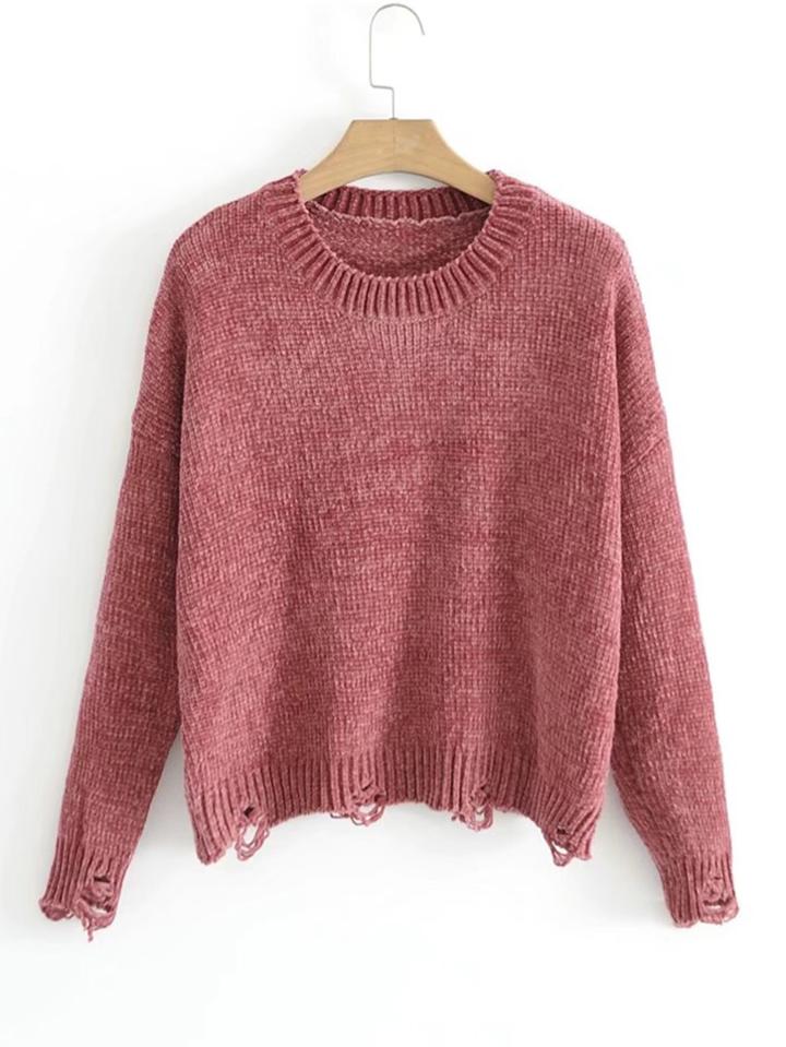 Romwe Drop Shoulder Distressed Sweater