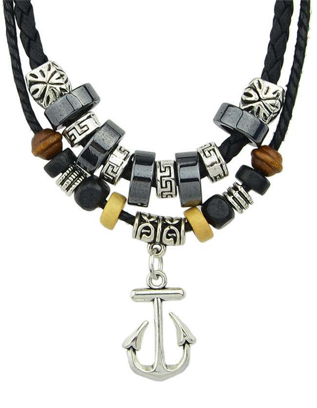 Romwe Pu Leather Beads Pendant Necklace