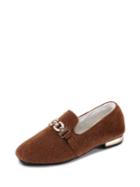 Romwe Metal Detail Faux Fur Lined Fuzzy Loafers