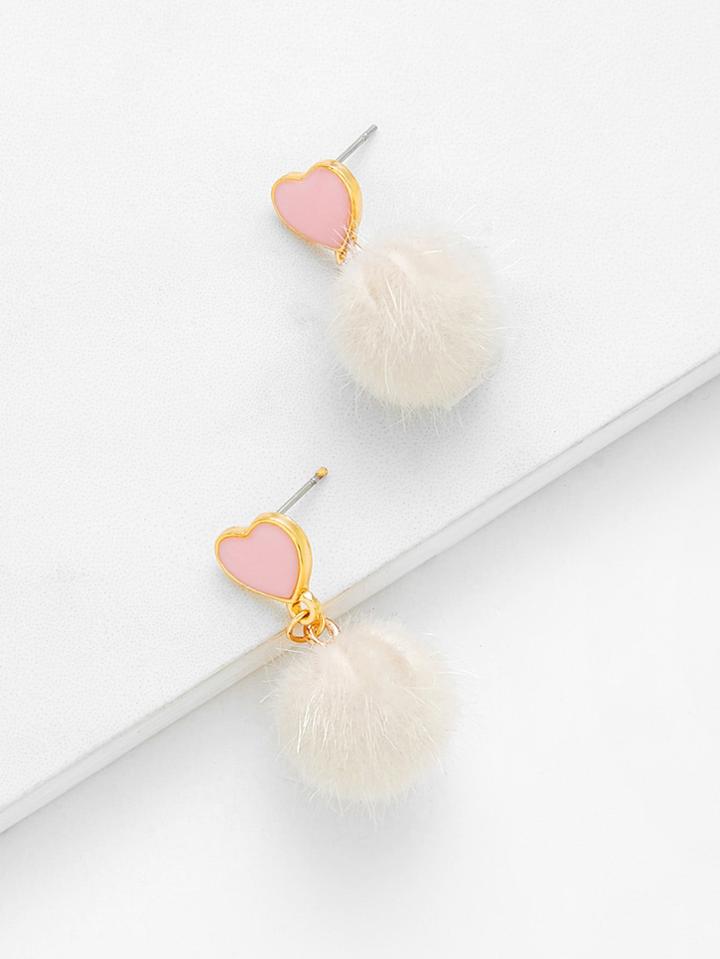 Romwe Heart Top Pom Pom Design Drop Earrings