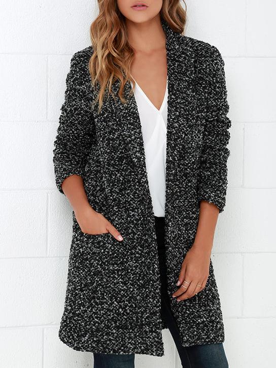 Romwe Black Long Sleeve Lapel Pockets Coat