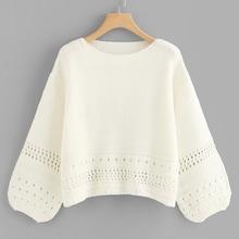 Romwe Eyelet Insert Lantern Sleeve Jumper