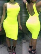 Romwe Open Back Zipper Bodycon Yellow Dress