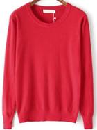 Romwe Round Neck Embellished Red Sweater