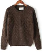 Romwe Zigzag Pattern Knit Brown Sweater