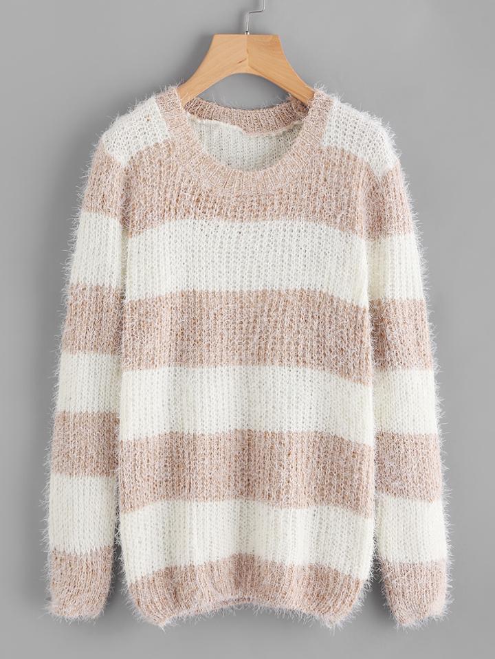 Romwe Wide Striped Mohair Sweater
