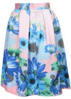 Romwe Florals With Zipper Pleated Midi Skirt