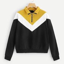 Romwe Cut-and-sew Half Placket Sweatshirt