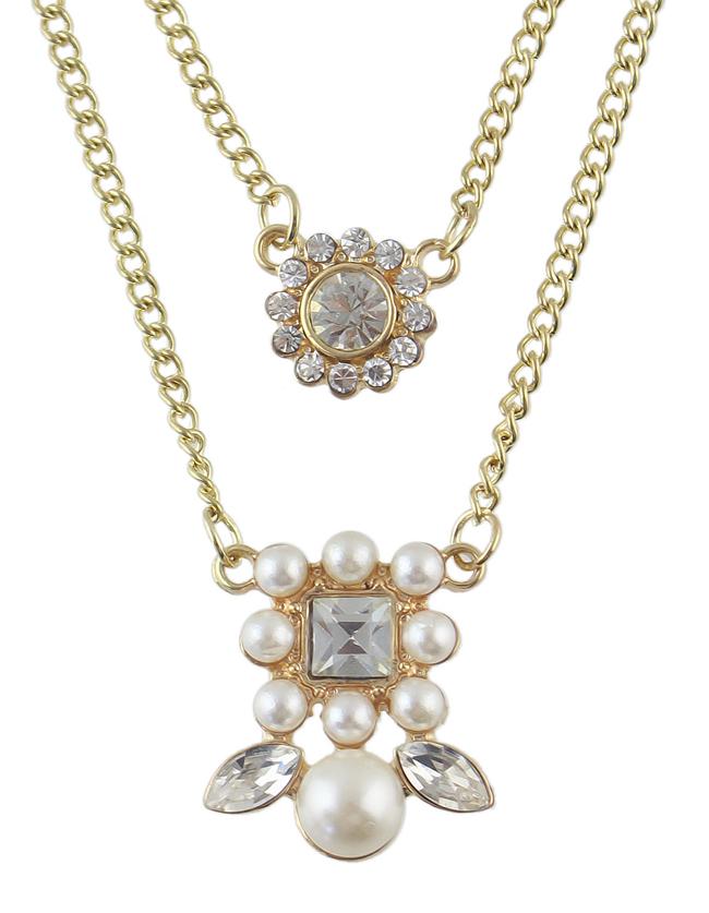 Romwe Gold Plated Imitation Pearl Pendant Necklace Jewelry