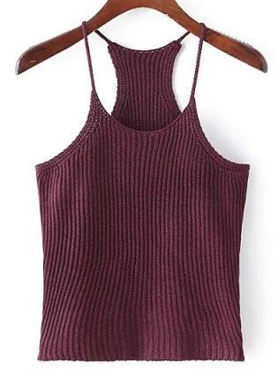 Romwe Red Spaghetti Strap Rib Sweater Cami