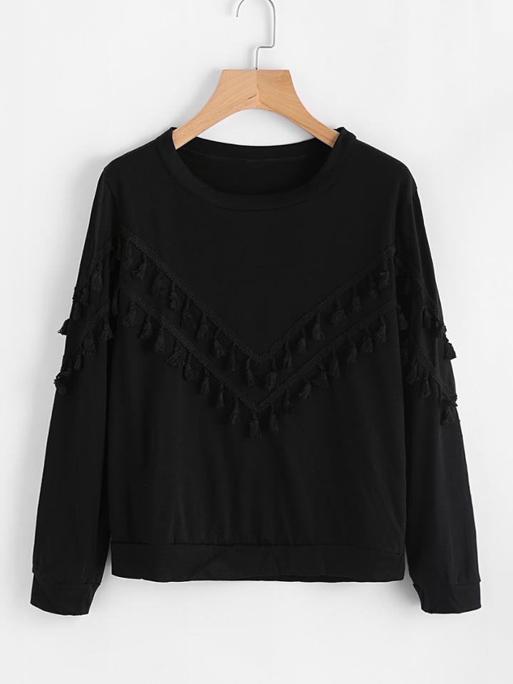 Romwe Fringe Trim Sweatshirt