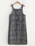 Romwe Button Up Plaid Overall Dress