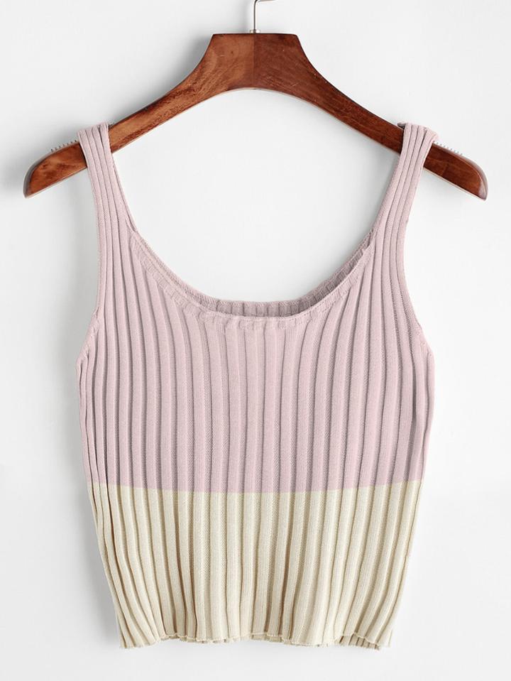 Romwe Color Block Ribbed Tank Top