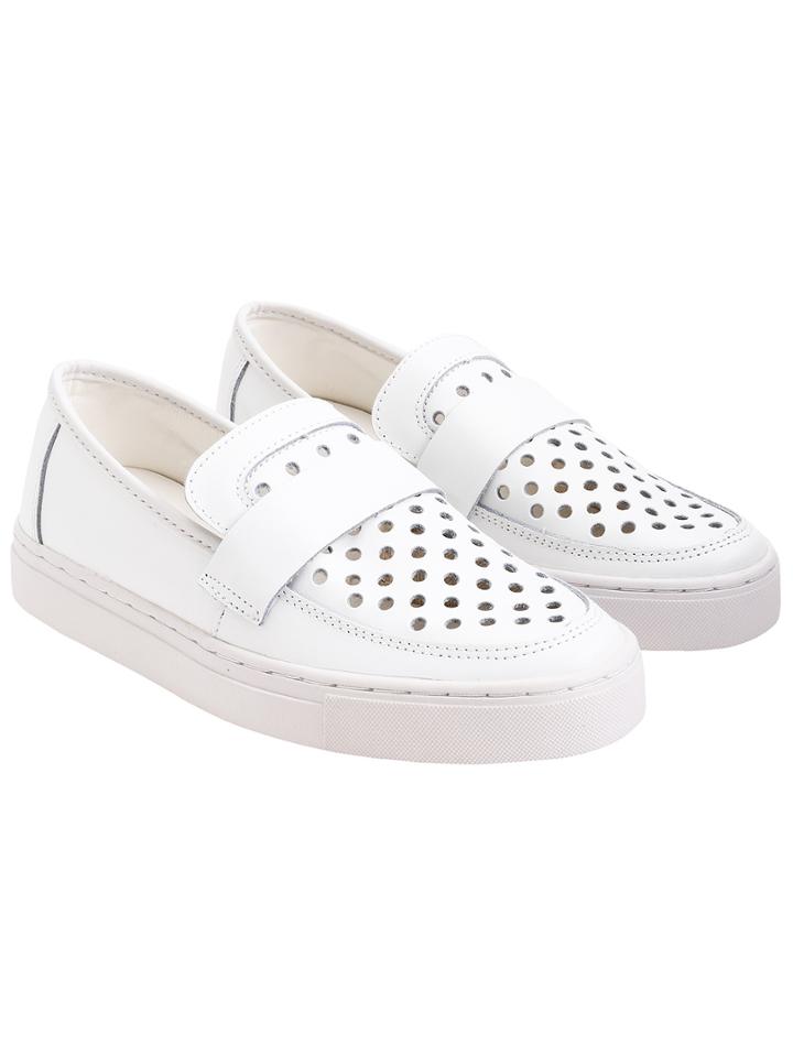 Romwe White Thick-soled Hollow Pu Flats