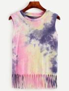 Romwe Multicolor Pastel Tie Dye Print Fringe Tank Top