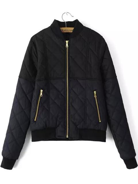 Romwe Black Stand Collar Zipper Crop Coat