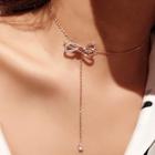 Romwe Bow Detail Lariat Necklace 1pc