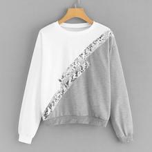 Romwe Cut And Sew Contrast Sequin Sweatshirt
