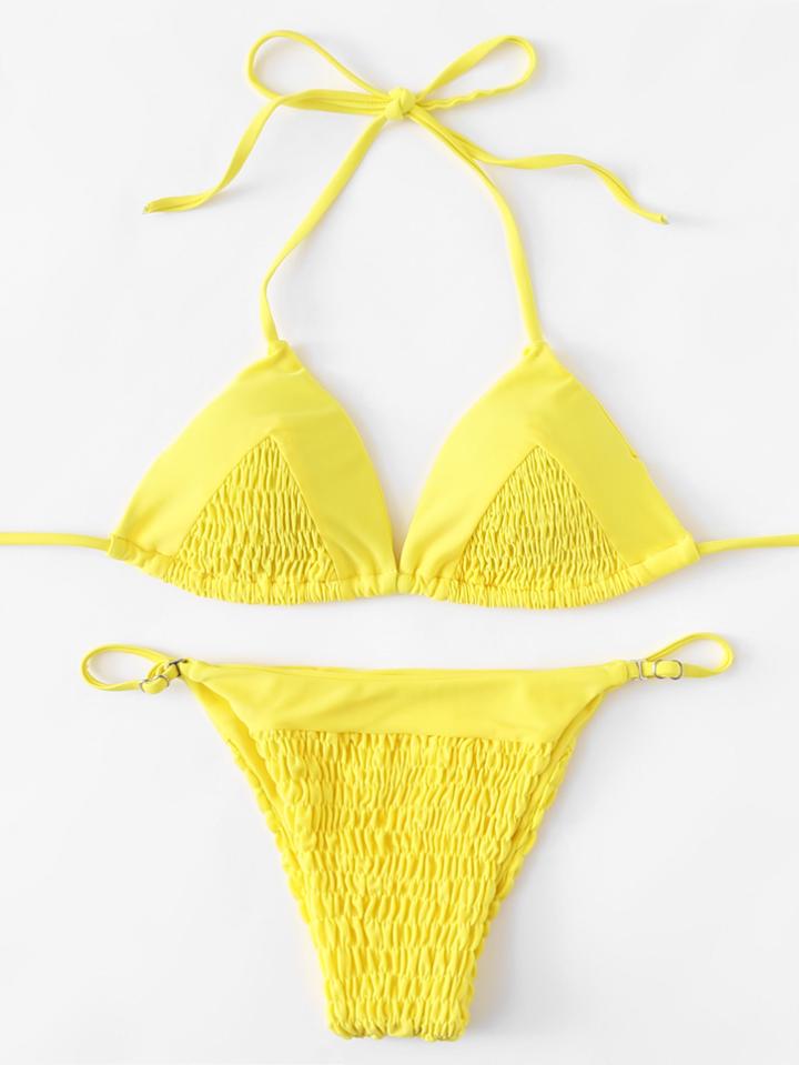 Romwe Ruched Self Tie Bikini Set